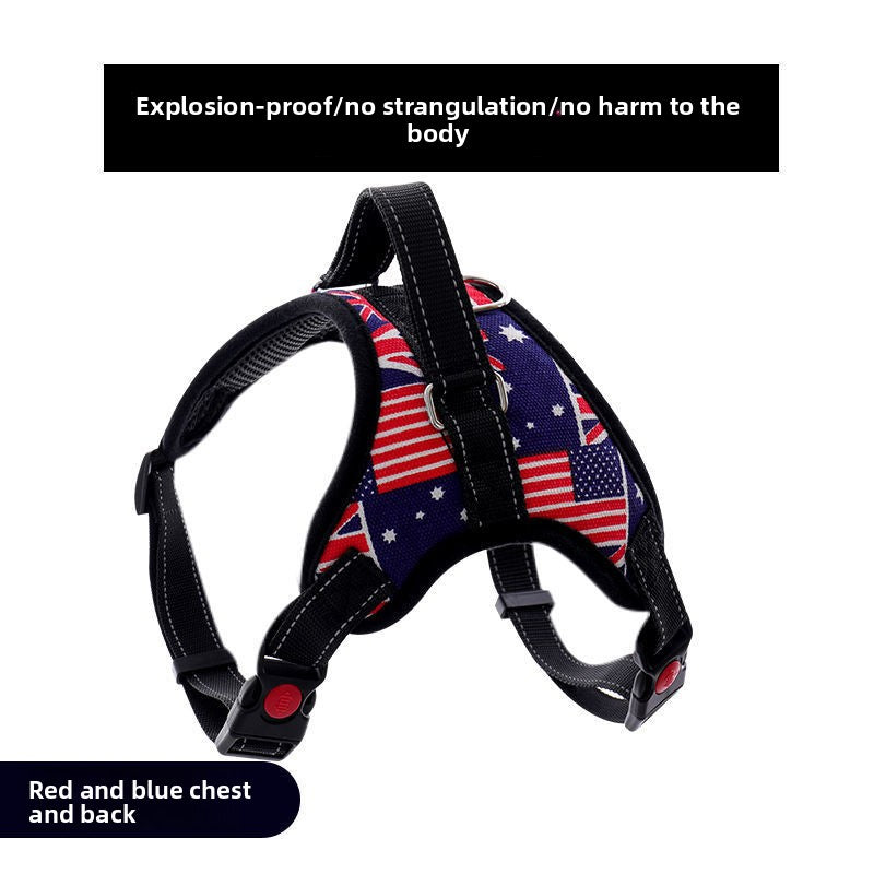 Nylon dog harness with thick eight strand rope lead in red