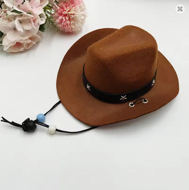 Western felt cowboy hat for small dogs and cats, top view