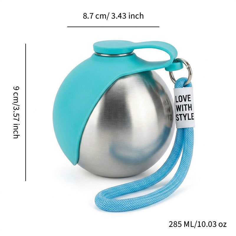 Stainless steel dog water bottle with hook in Pink Blue Bottle, material detail