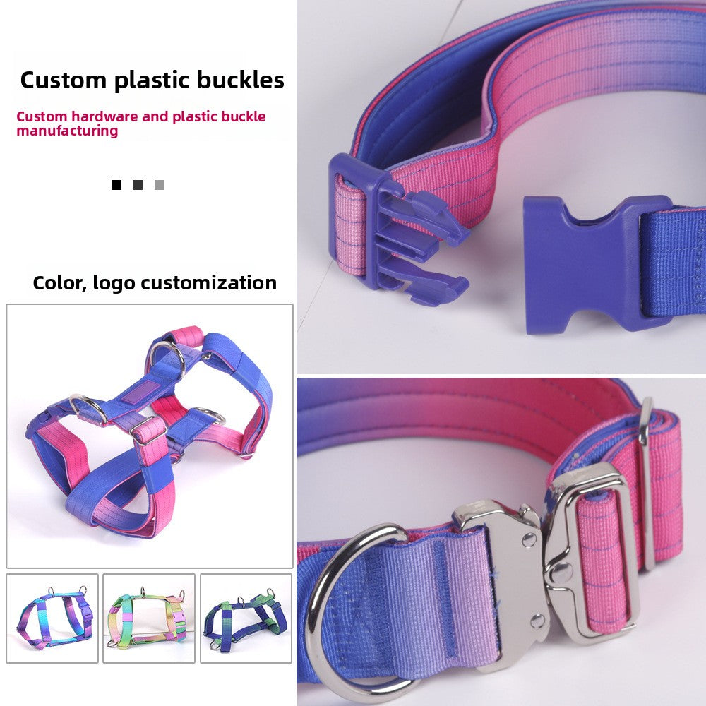 Gradient tactical dog harness vest with neoprene padding in purple and blue, view 2