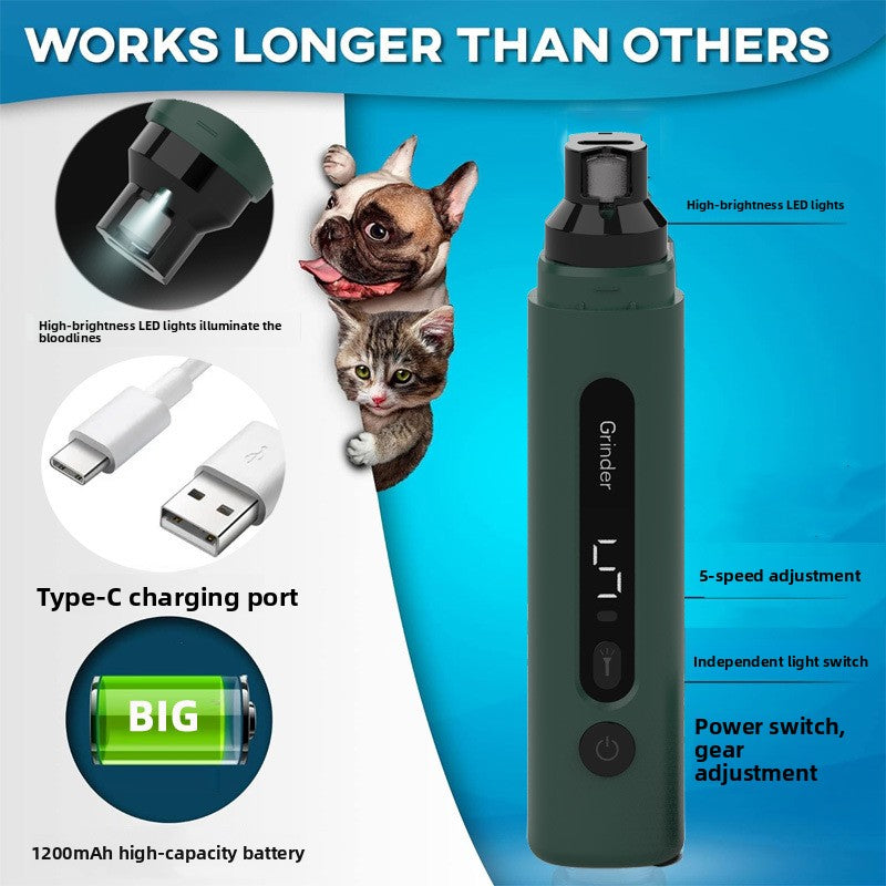 Adjustable Speed LED Nail Grinder for Dogs, Cats and Small Pets