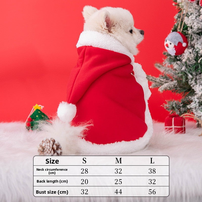 Christmas red cloak and hat set for dogs and cats, in a home setting