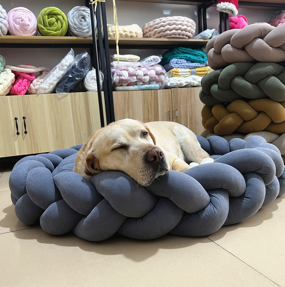 Slate grey woven cat bed with sturdy rope weave