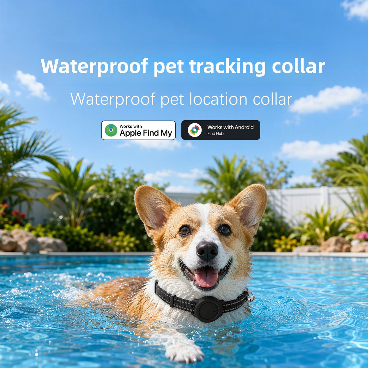 Reflective Bluetooth tracker collar for cats and small dogs in Black iOS Version, front view