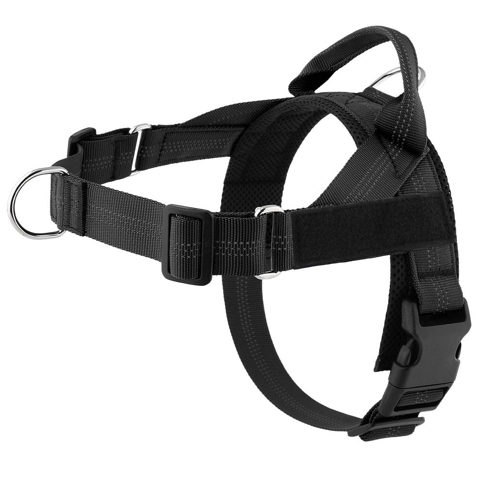 Wide chest nylon dog harness with front buckle and metal hardware, product image 5
