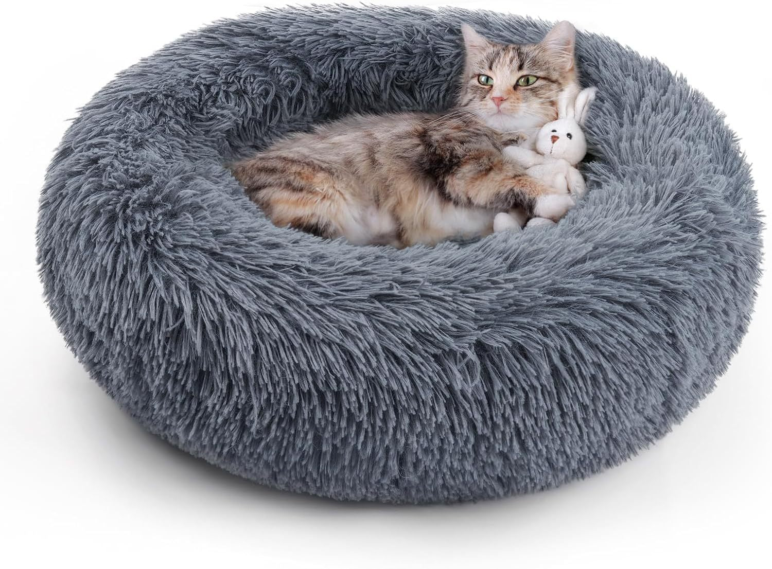 Round plush donut bed for cats and small dogs, product detail photo