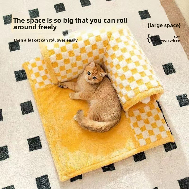 Plush cat tunnel bed with removable cover, sizes from Medium