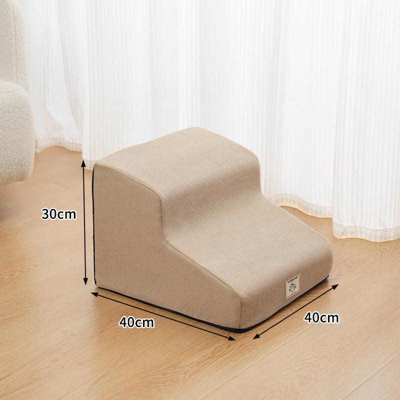 Washable anti-slip foam pet stairs in khaki fabric