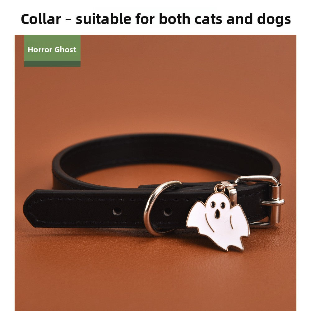 Halloween PU leather dog collar with charm, ideal for everyday use