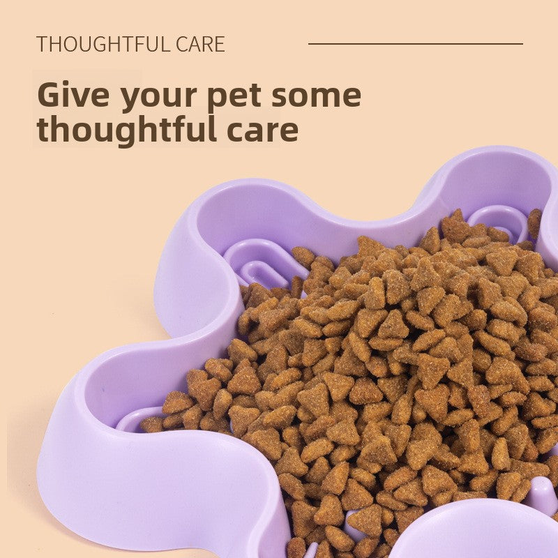 Pet Slow Feeder Bowl with Non-Slip Base in Square or Hexagonal Plum Blossom Shapes