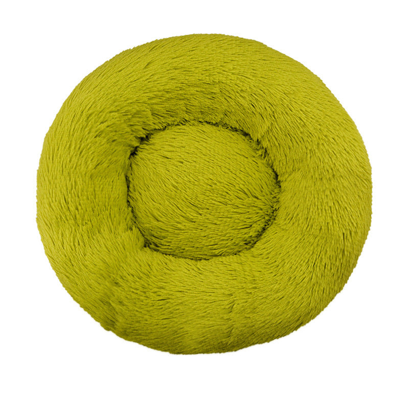 Round long plush nest bed for cats and dogs in Apple Green
