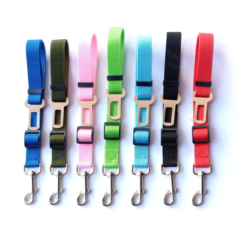 Pet car seat belt safety lead in blue with metal clip
