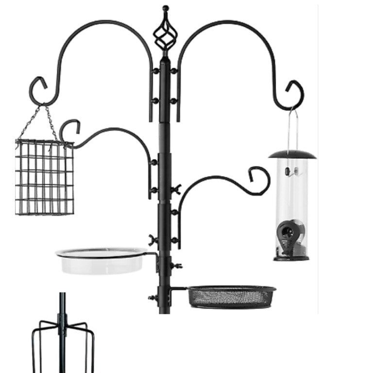 Black wrought iron bird feeder stand accessories for gardens, view 4