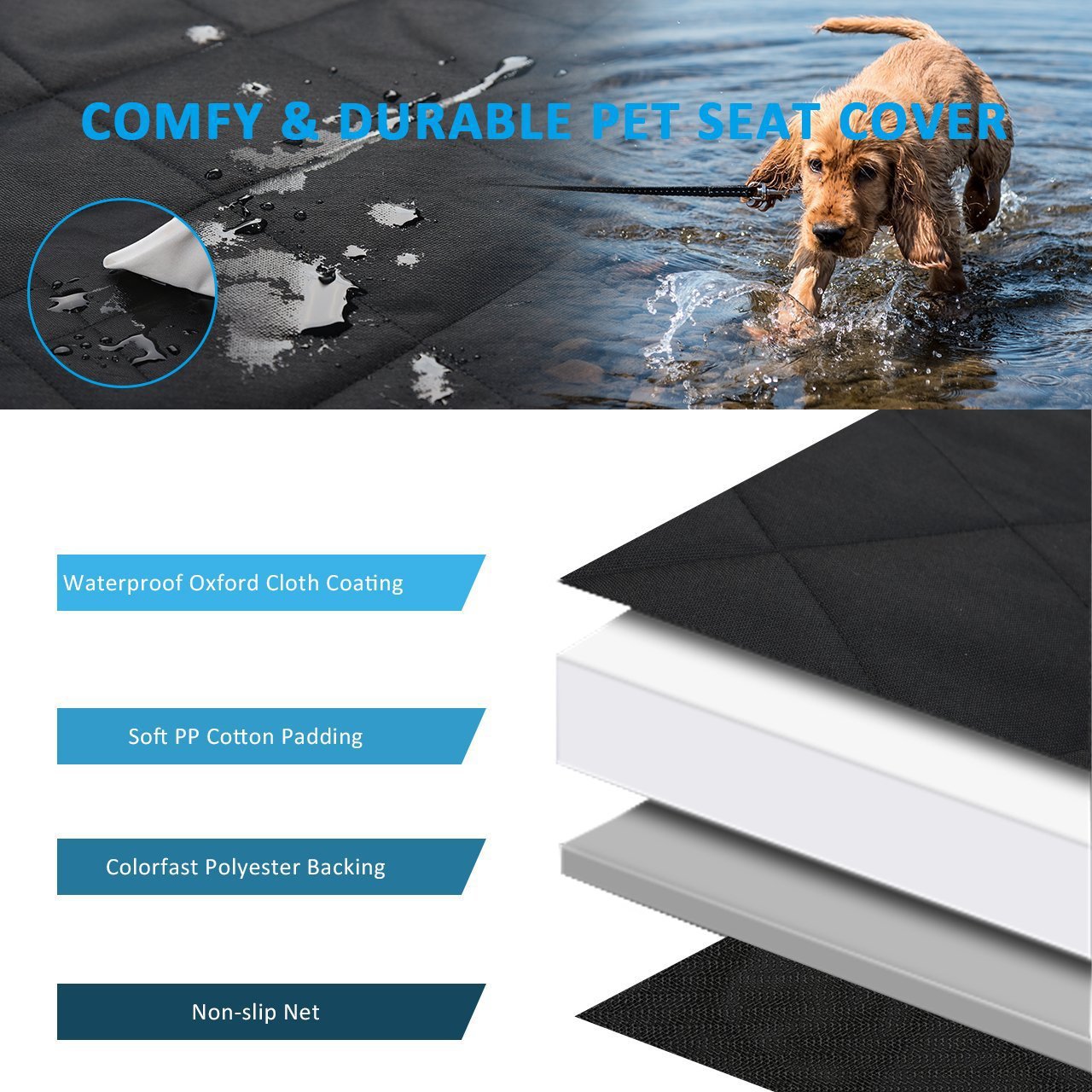 Waterproof dog car seat cover with mesh window, detail photo 4