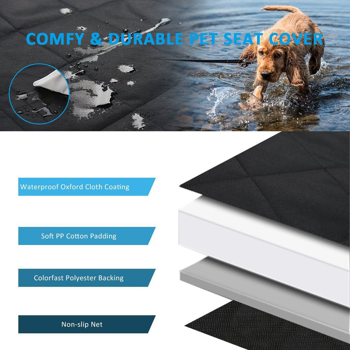 Waterproof dog car seat cover with mesh window, detail photo 4