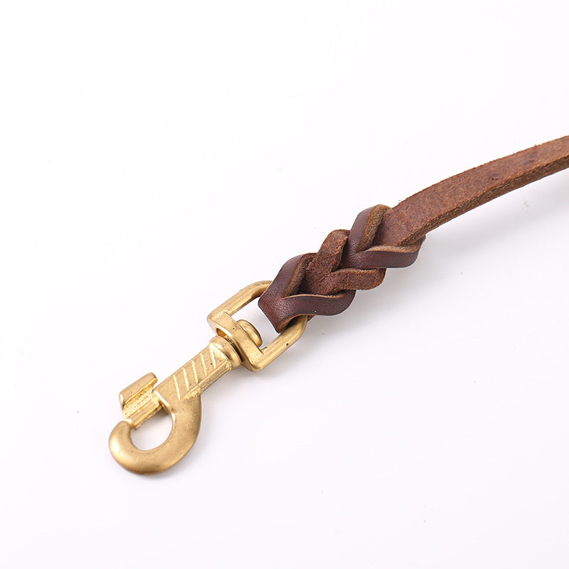 Brown leather dog lead with metal clip for walks, view 2