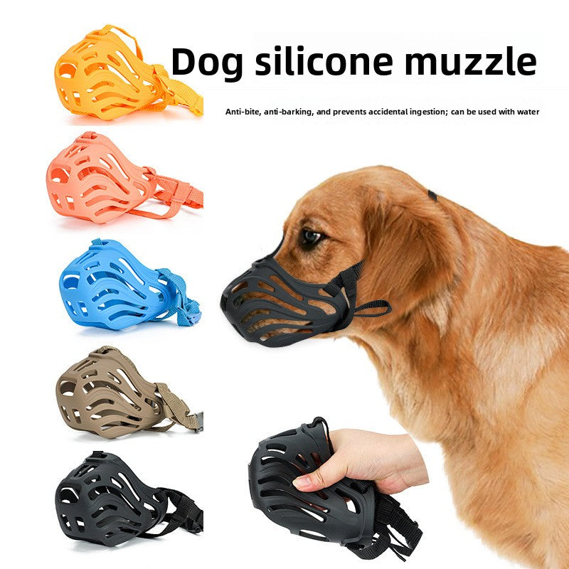 Soft silicone basket dog muzzle with straps, product image 1