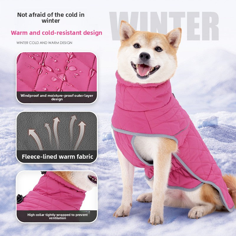 Waterproof padded winter coat for large dogs in Rose Red, close-up detail