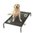 Raised dog cot with iron frame and breathable cover, further angle view