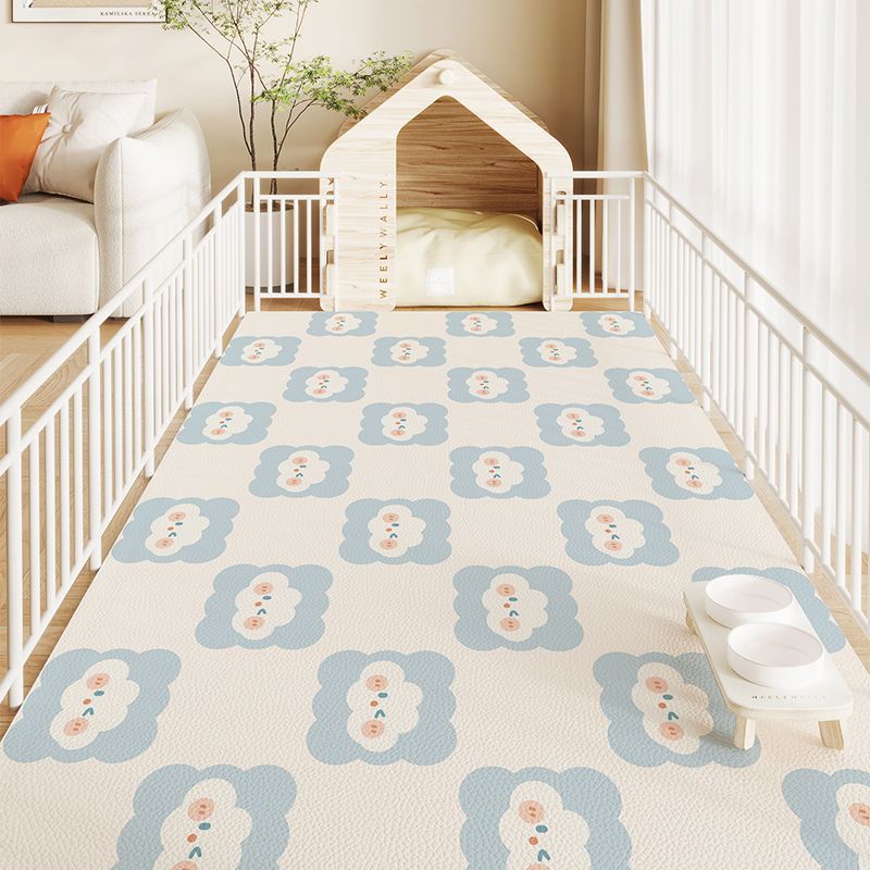 Waterproof PVC dog crate mat in Cloud Blue Grid, size 80 x 120cm