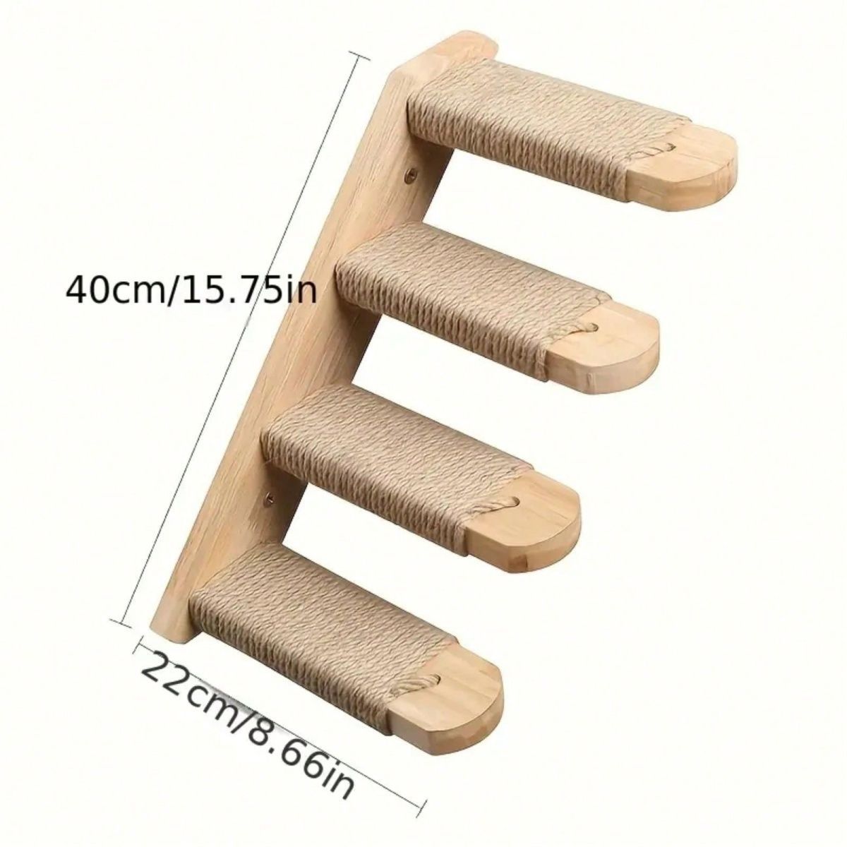 Solid wood wall-mounted cat climbing steps with sisal rope, photo 8