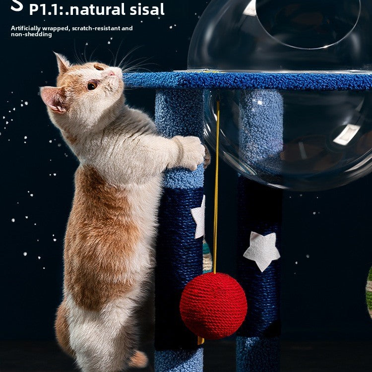 Vertical sisal cat climbing frame with space capsule, detail photo 4