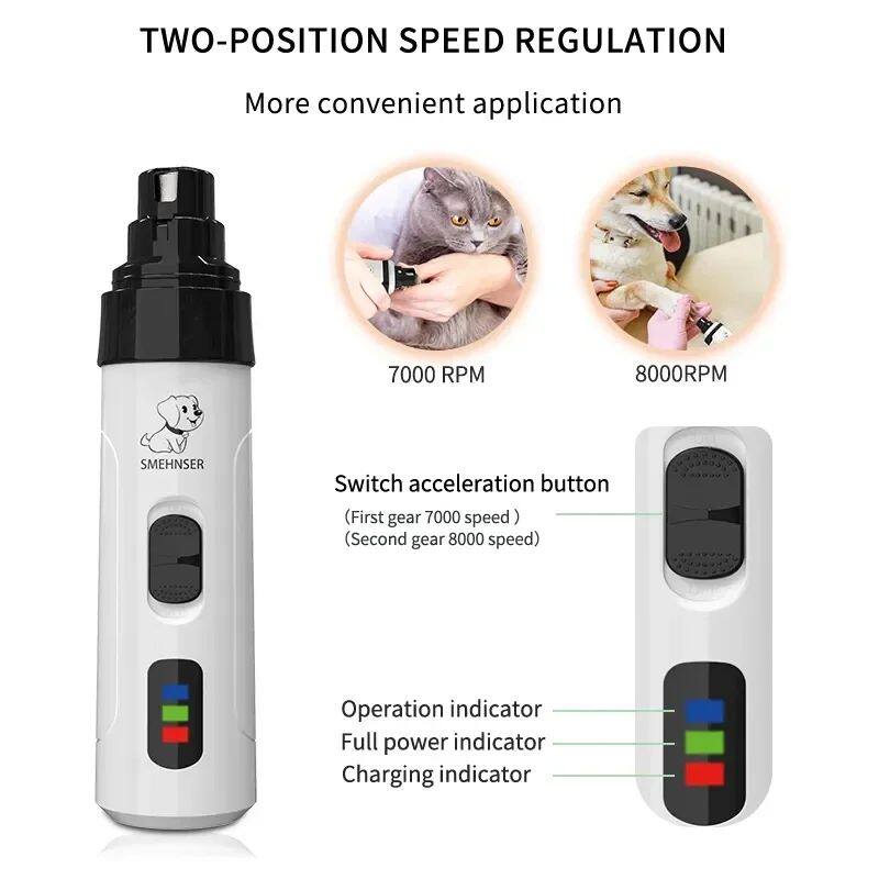 Electric Dog Nail Grinder with Spare Heads, Quiet Claw Polisher
