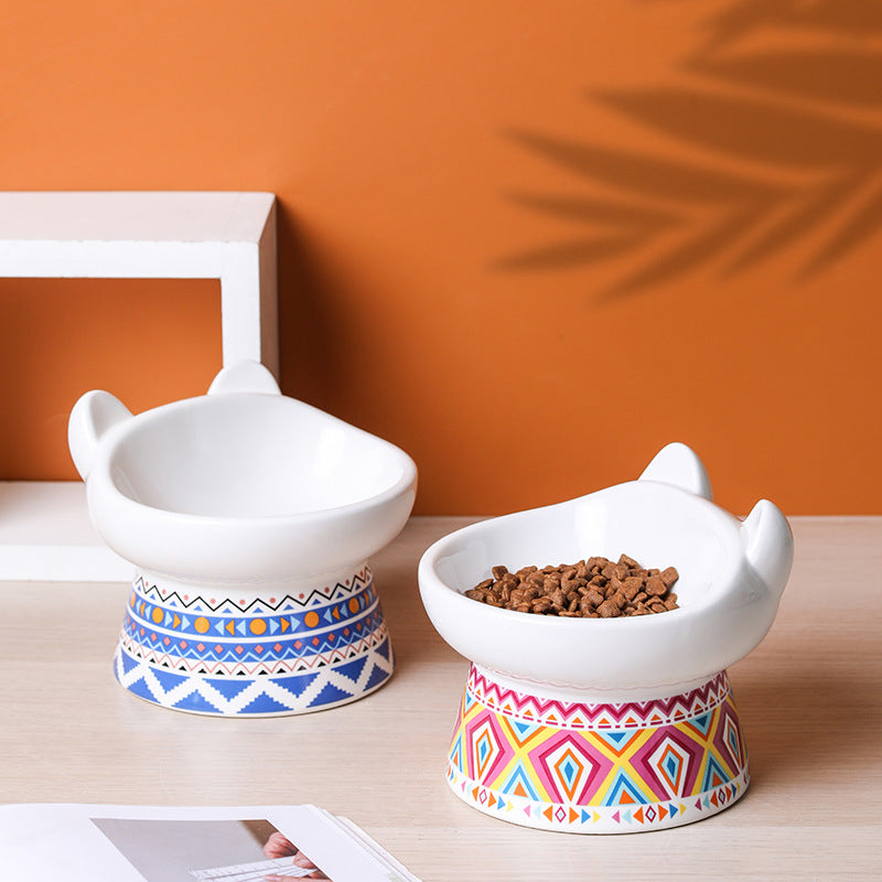 Ceramic Pet Bowl with Anti-Spill Design and Silicone Pad