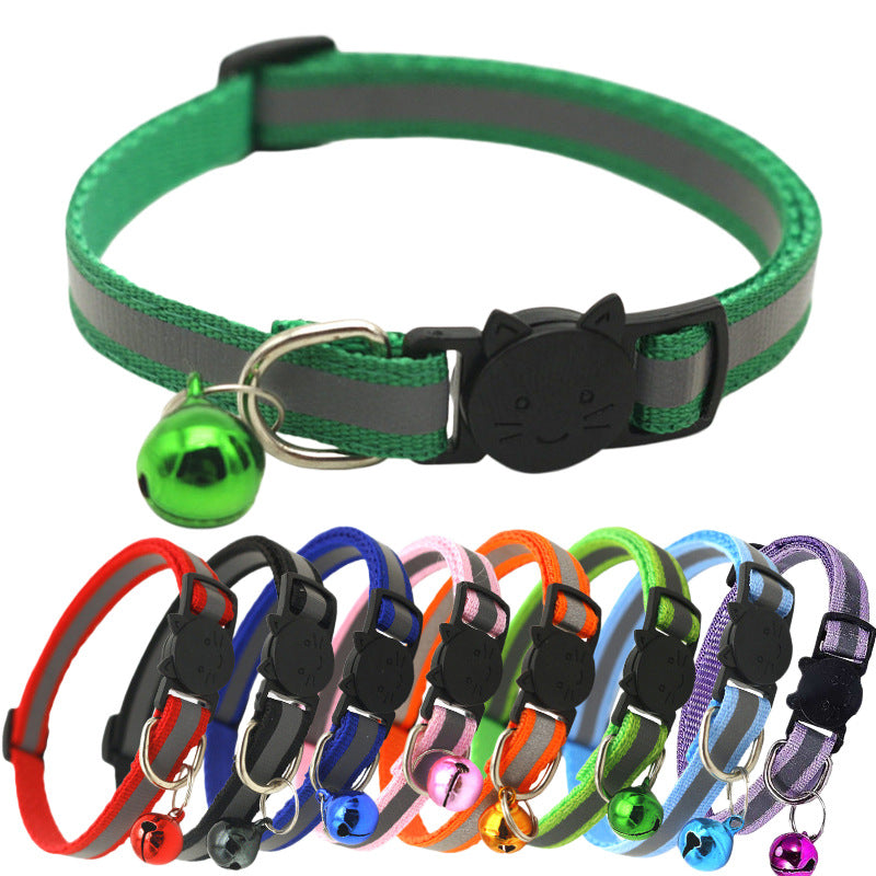Striped reflective cat collar with bell in 14 colour options