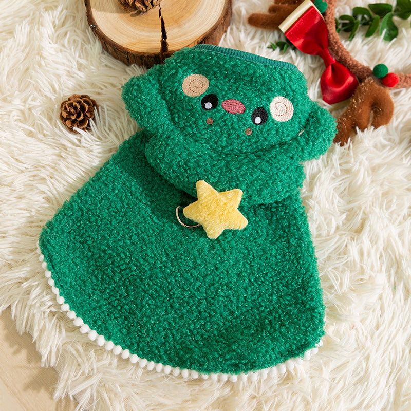 Cartoon pet cape for dogs and cats in Green, in use with a pet