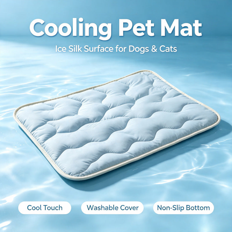 Light blue soft-touch pet bed mat with anti-slip base