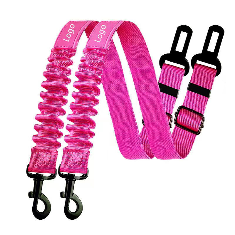Colourful nylon car restraint leads for dogs shown in nine colours