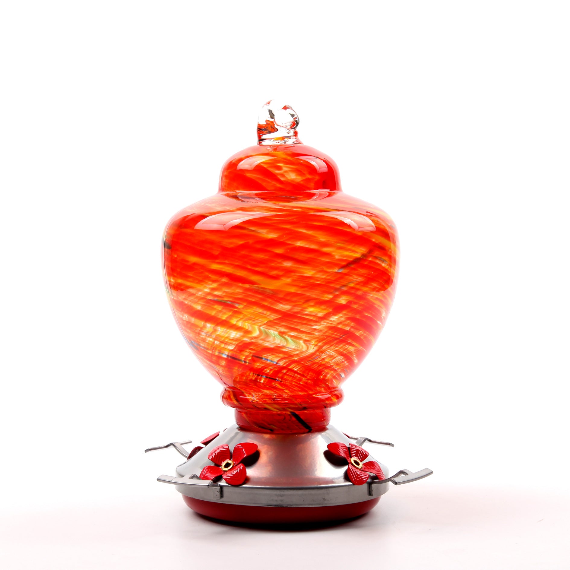 Hand-Painted Glass Hummingbird Feeder with Ant-Proof Hook, Metal Hanger and Cleaning Brush
