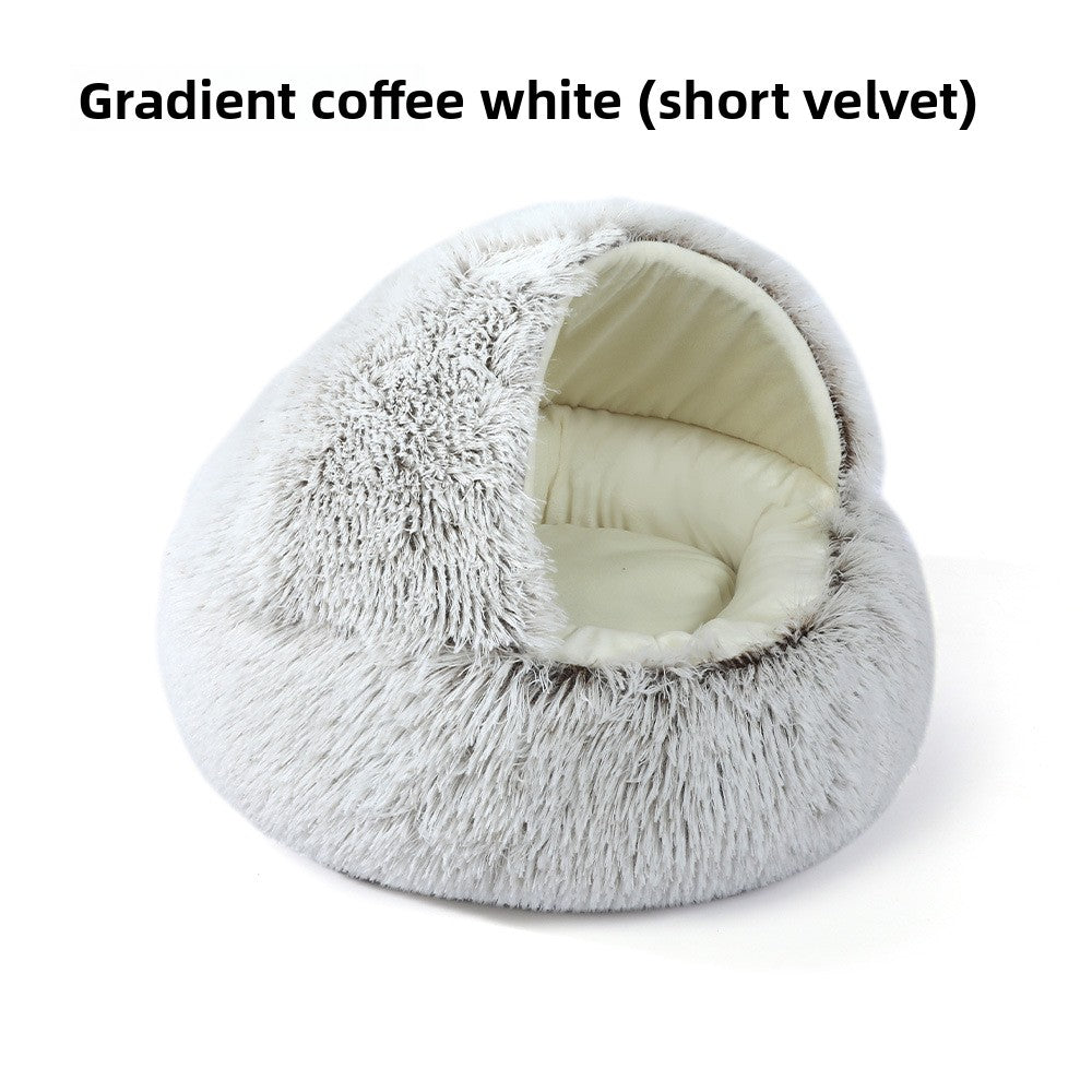 Gradient grey semi-enclosed shell cat bed in short velvet, photo 49