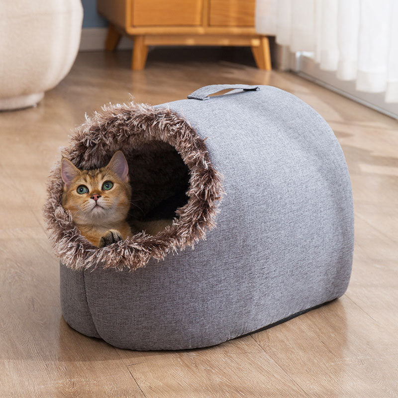 Plush enclosed pet sleeping bag nest, main product photo
