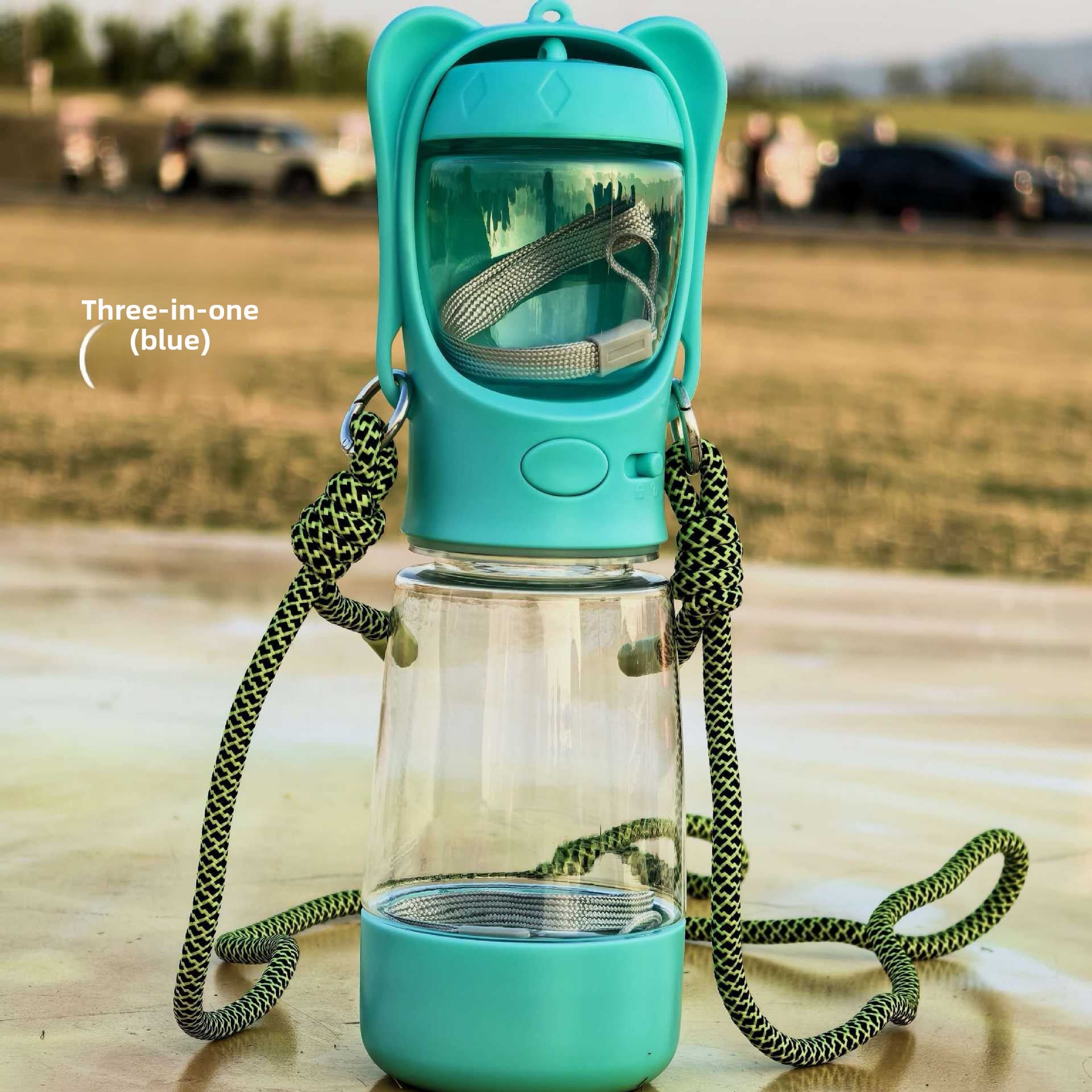 Portable 3-in-1 dog water bottle with snack cup and poop bag holder - view 12