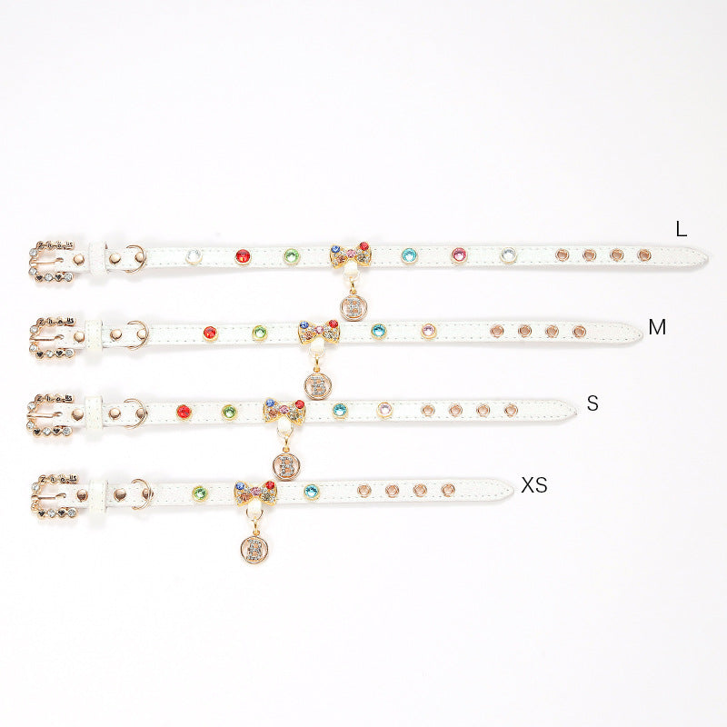 White PU cat collar with sparkly rhinestone bow, product image 4