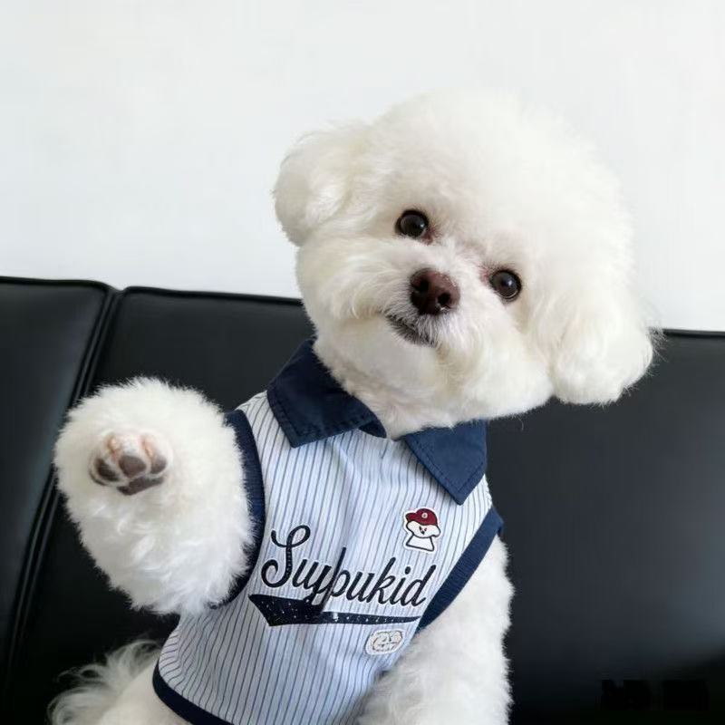 Blue striped polo collar dog vest, in Blue Stripe, image 1