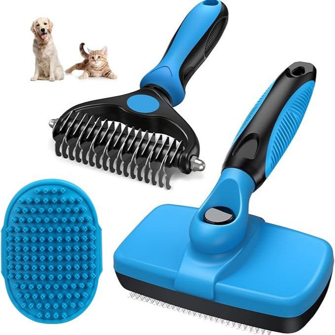 3-Piece Pet Grooming Comb Set with Massage Glove for Dogs and Cats