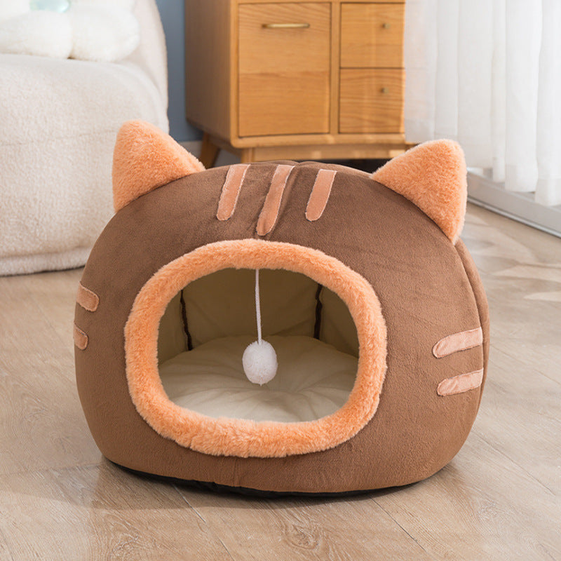 Pink cat face pet nest for kittens and small cats