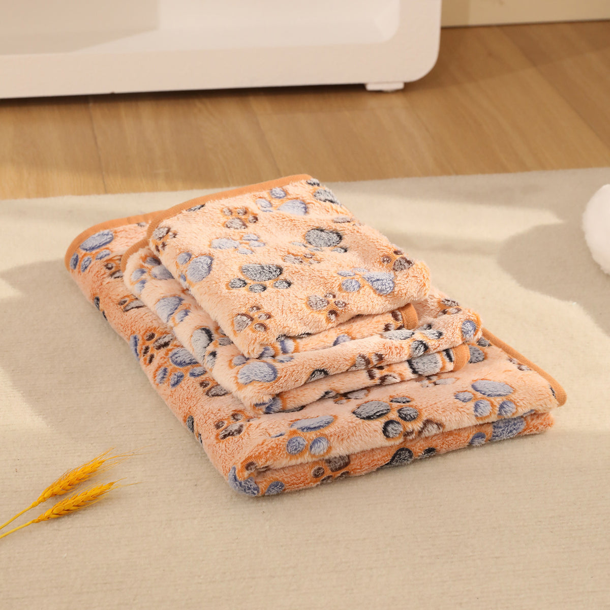 Soft coral fleece dog blanket mat with heart pattern on the floor, photo 14