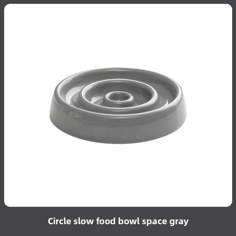 Round Ceramic Slow Feeder Bowl 15.5cm with Raised Pattern and Optional Wooden Base
