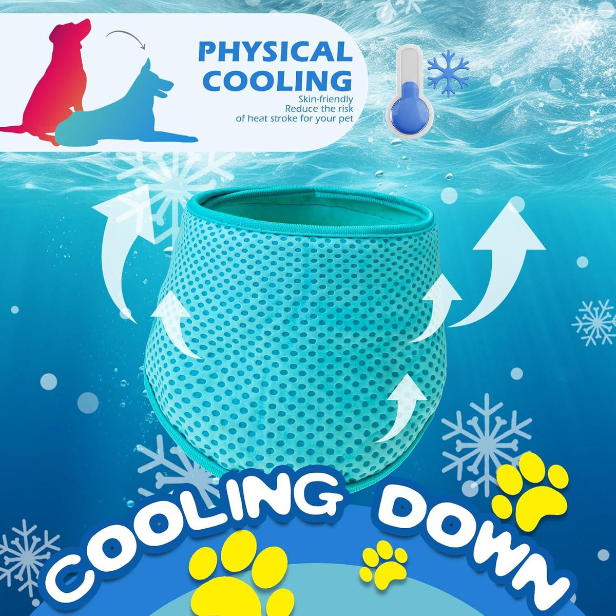 Cooling bandanas for pets in three summer colourways