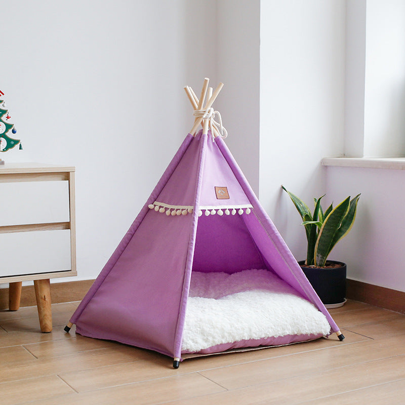 Canvas pet teepee tent with cushion for cats and dogs, view 3