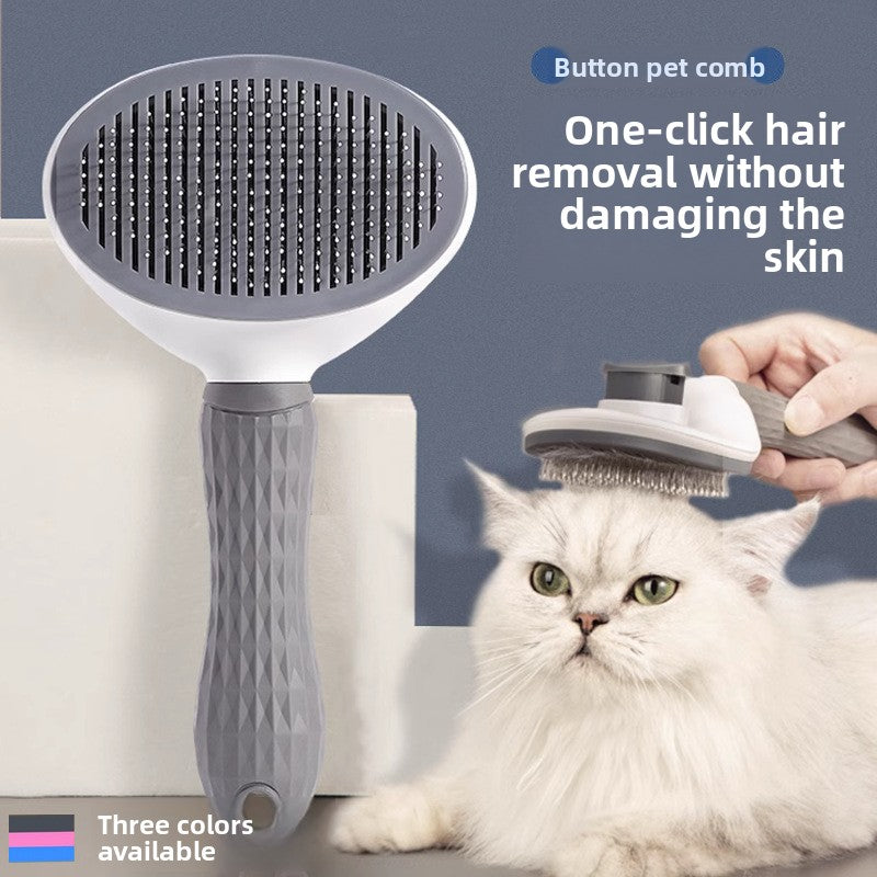 Press-to-Release Self-Cleaning Pet Comb with Protective Beads