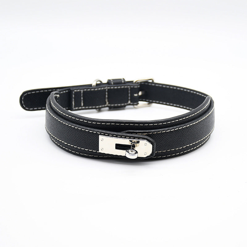 PU leather dog collar and lead in apricot with bag holder