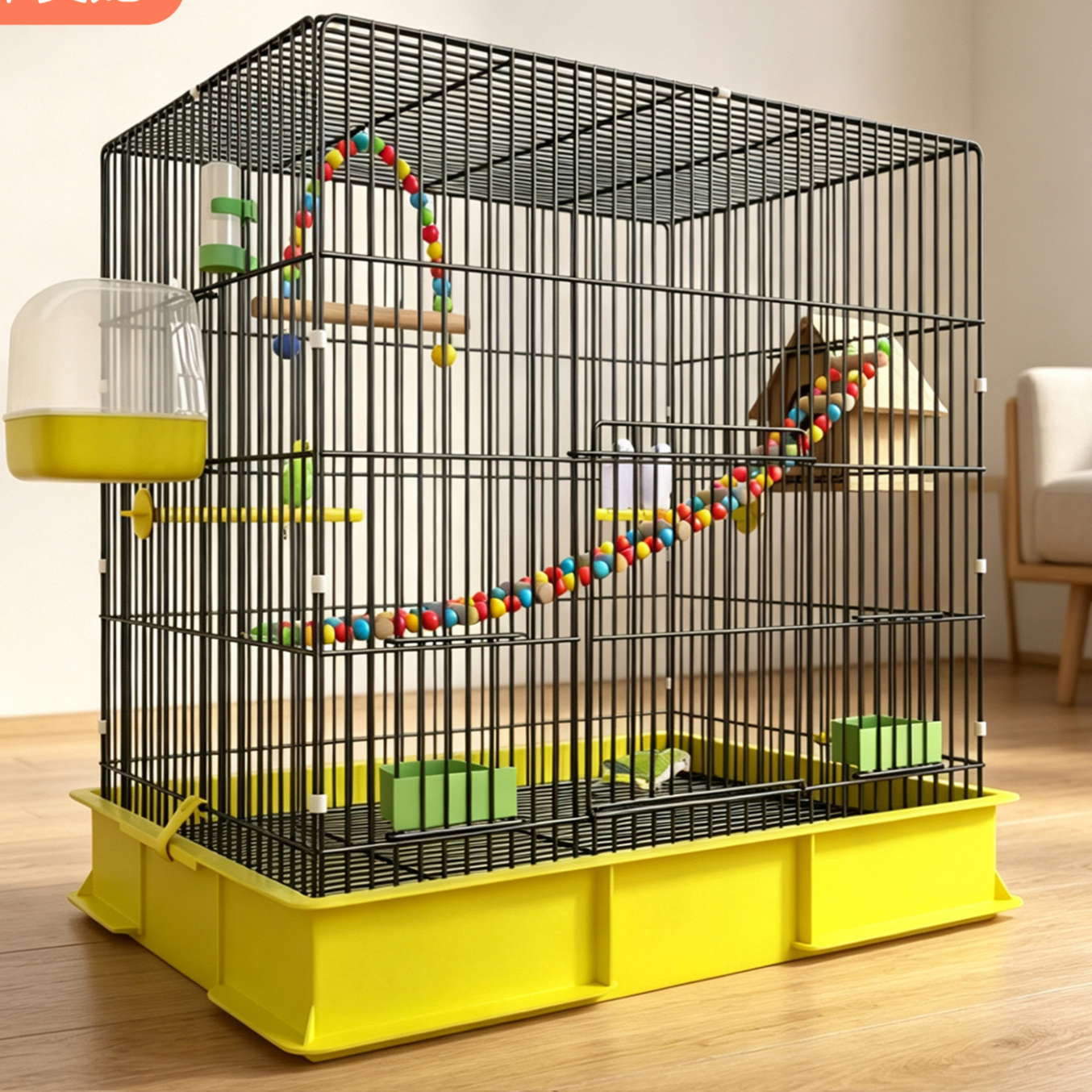 Iron bird cage for budgies and cockatiels in black or white, view 5