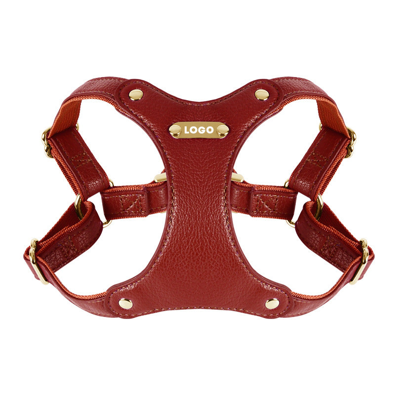 Leather look dog harness in brown with matching lead
