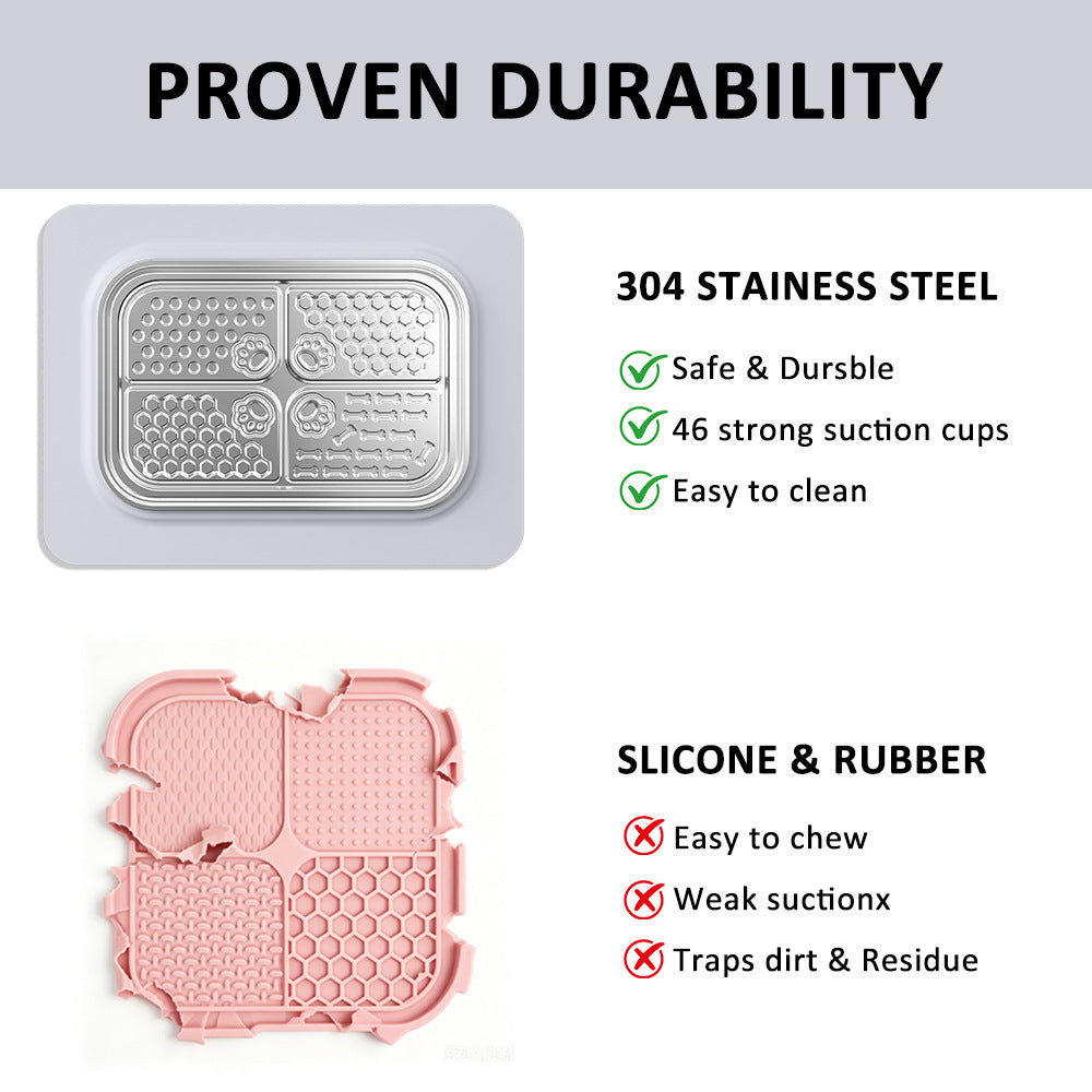 304 Stainless Steel Pet Licking Dish with Silicone Mat and Spatula for Wet Food