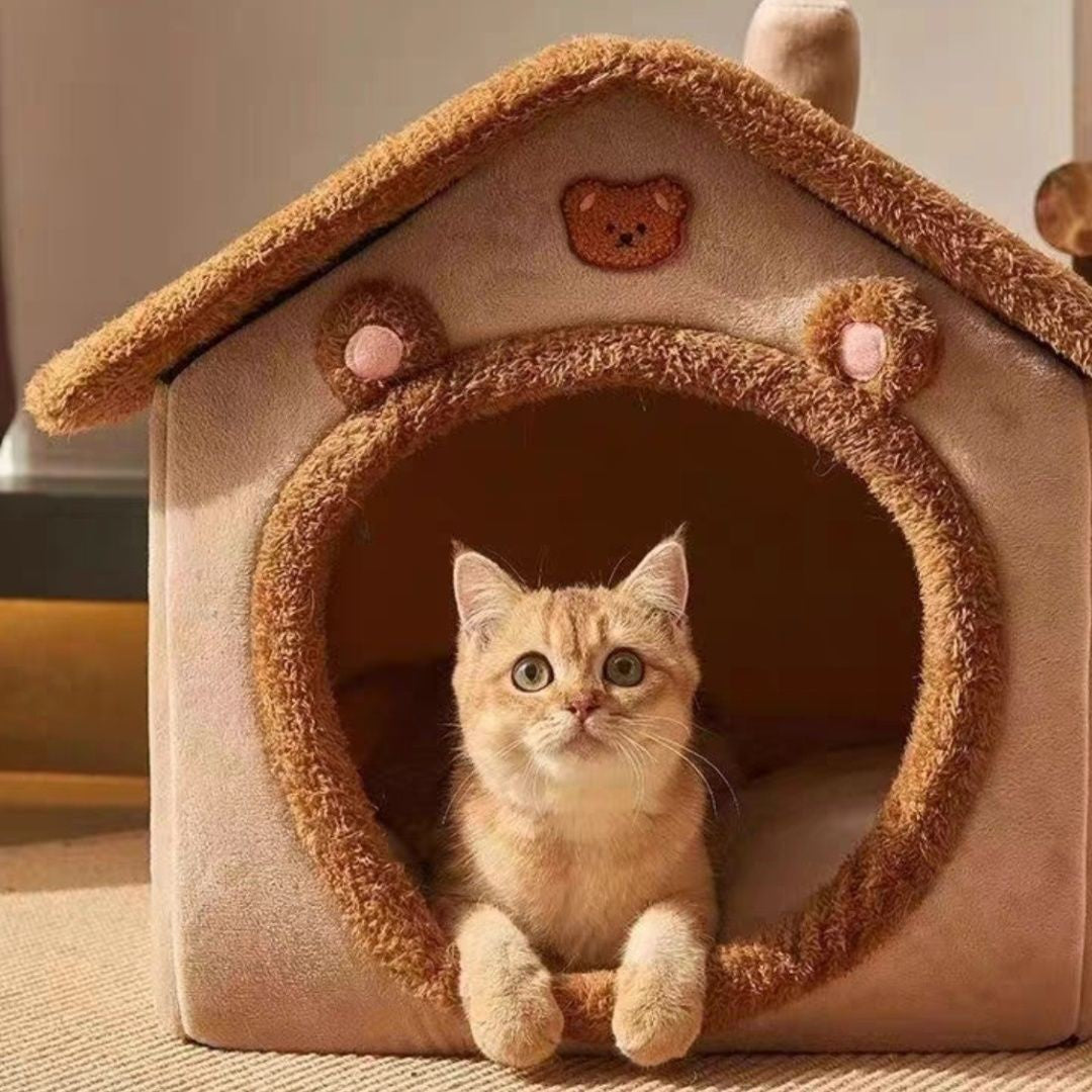 Grey enclosed cat cave bed with removable cushion, photo 2